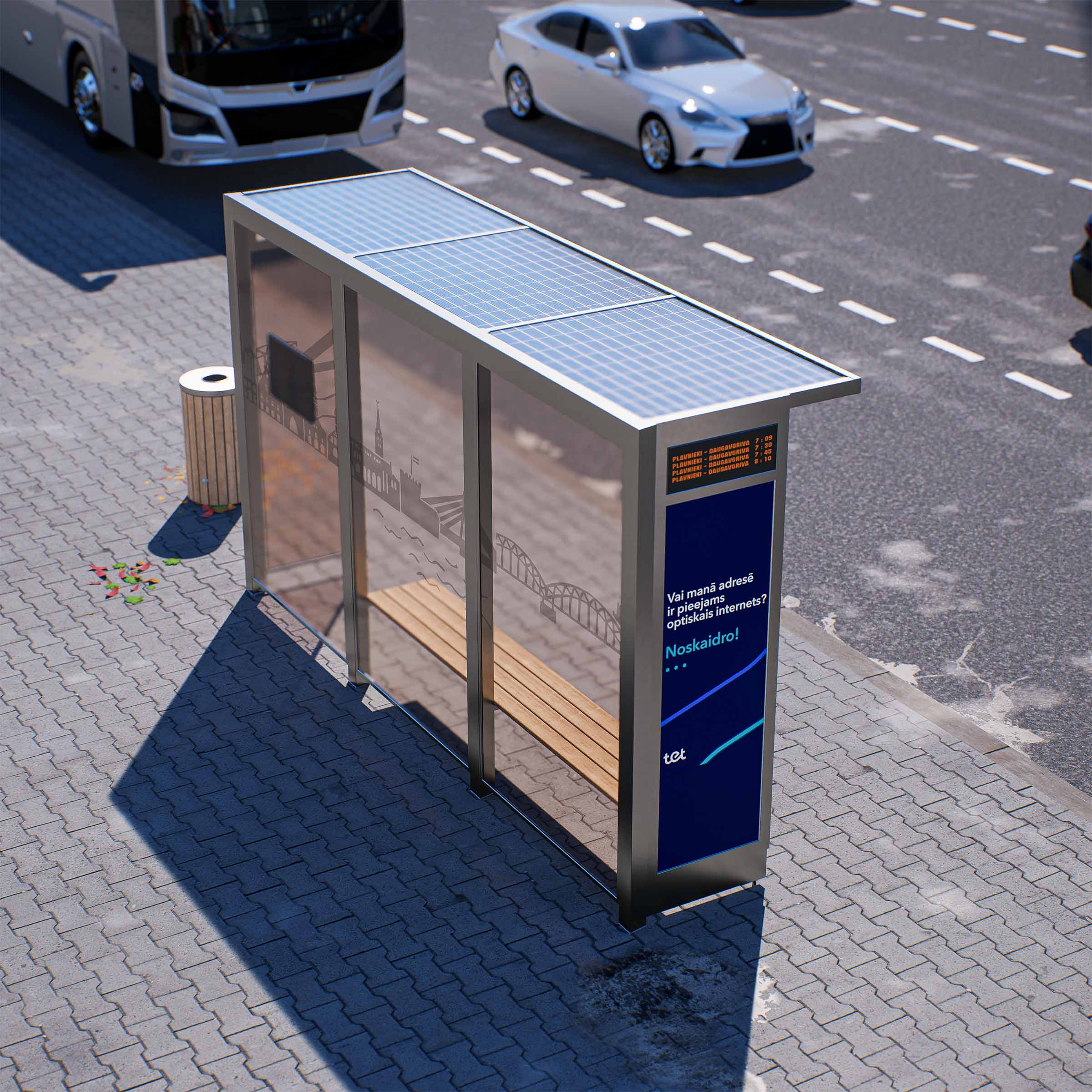 Bus Shelter OSLO (S/M) Solar Panels Rooftop Set By PALAMI Group - Compact Outdoor Advertising Display