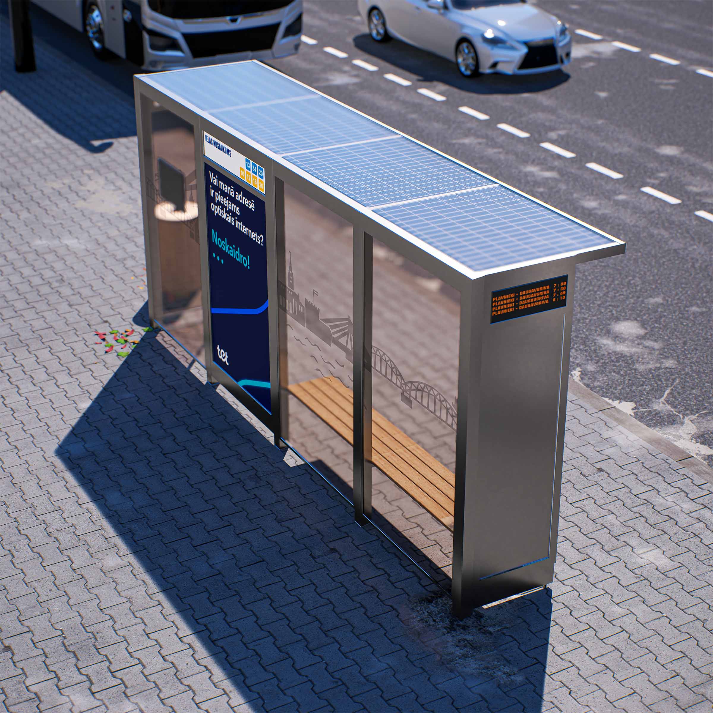 Bus Shelter OSLO (S/M) Solar Panels Rooftop Set by PALAMI Group - Compact Outdoor Advertising Display