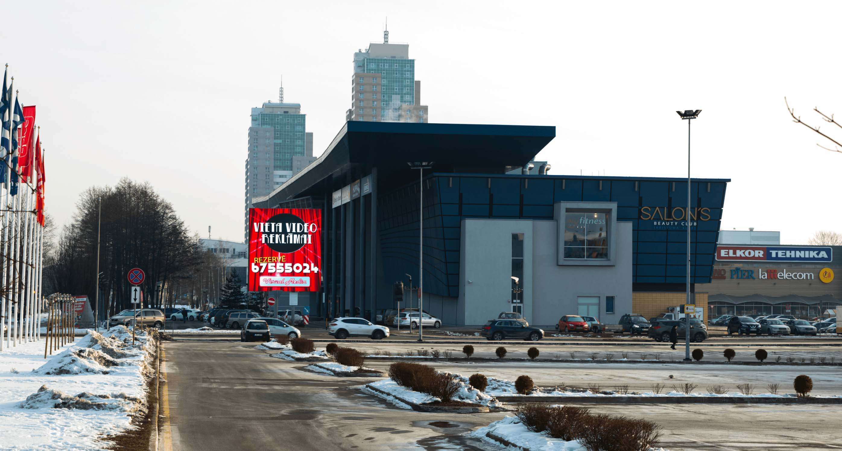 PALAMI Group Outdoor LED Video Wall Display Installed On Metal Construction Aside Shopping Center