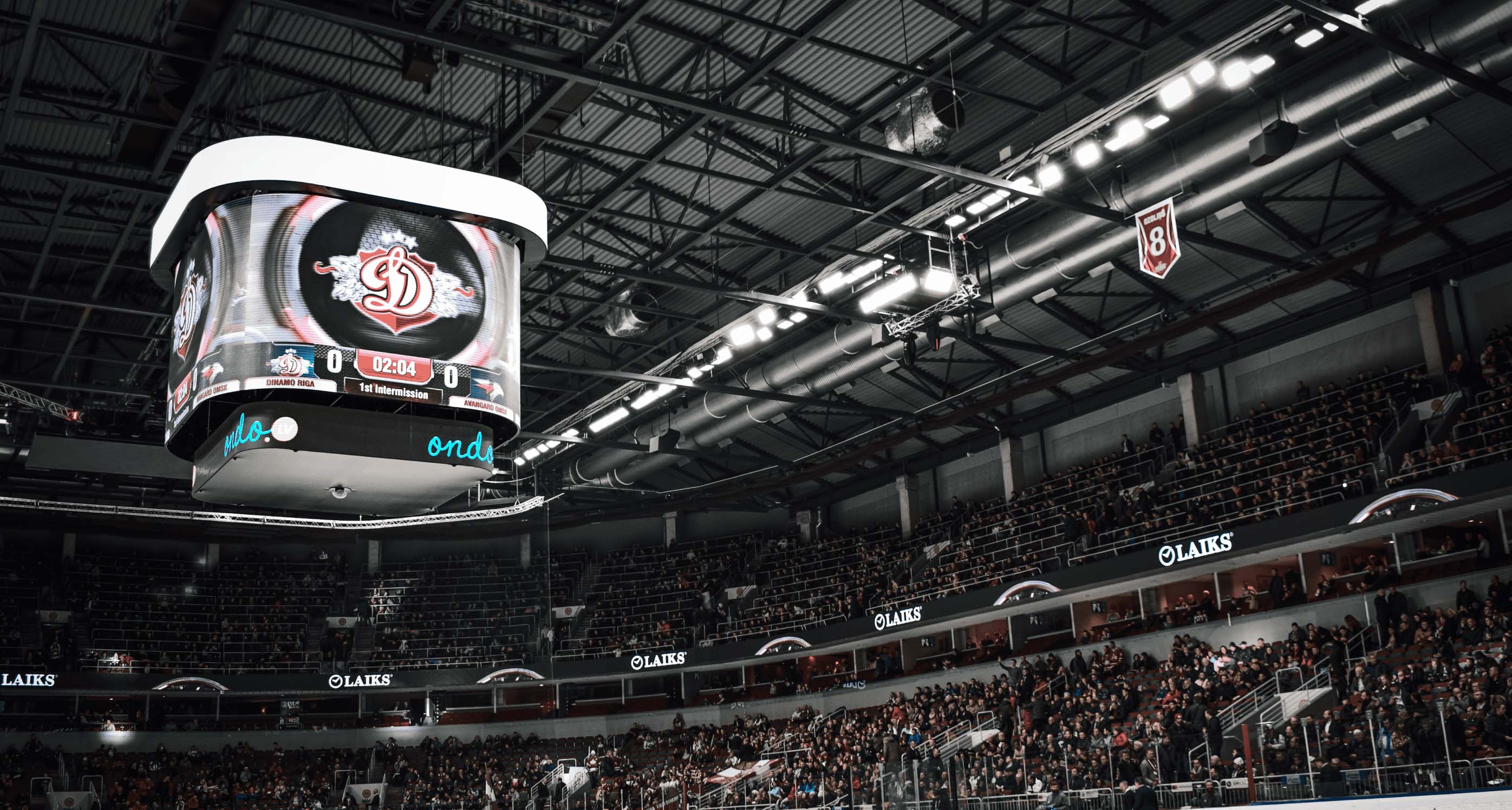 PALAMI Group LED Media Cube Showing Sport Match Results In Riga Arena