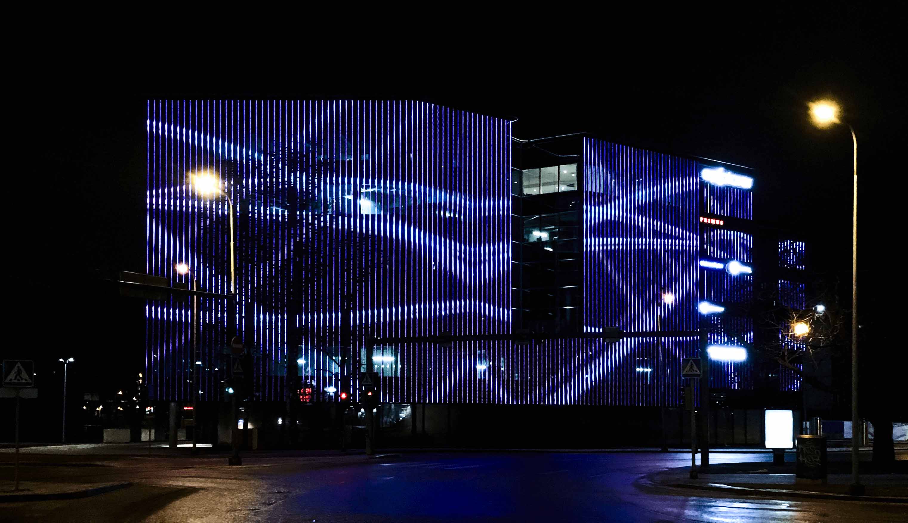 PALAMI Group Dynamic LED Video Display Facade From Media Tubes Installed On The Building