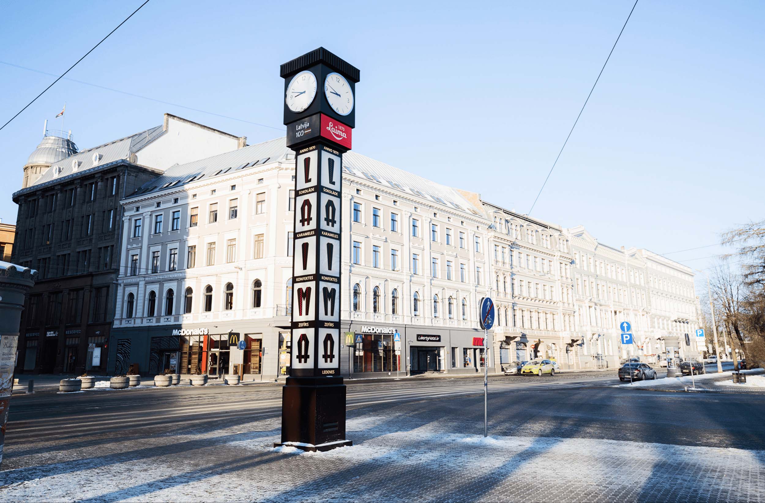PALAMI Group Four Sided LED Video Display Laima Clock In Riga Entire Size