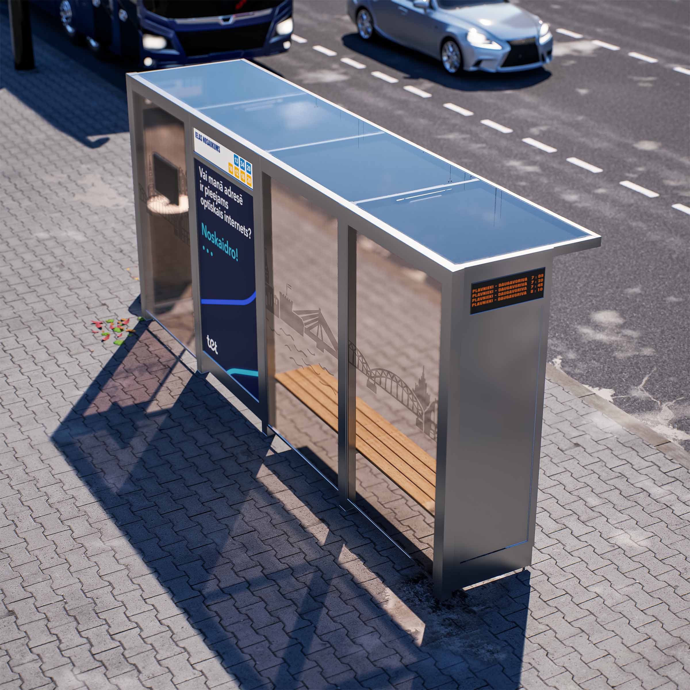 Bus Shelter OSLO (S/M) Base Glass Rooftop Set By PALAMI Group - Compact Outdoor Advertising Display
