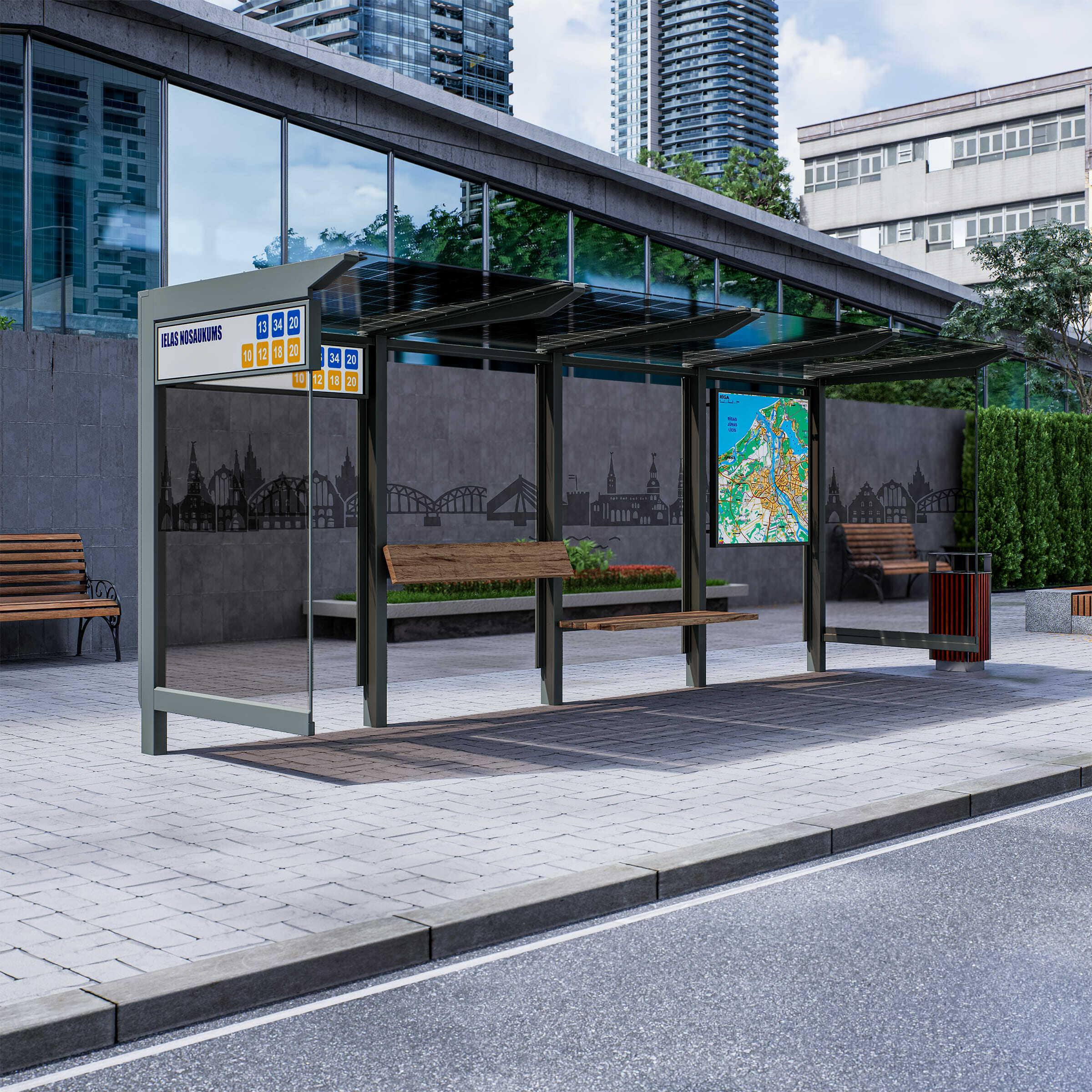 Bus Shelter RIGA XL-Size by PALAMI Group - Extremely Spacious And Maximum Visibility Outdoor Advertising Shelter