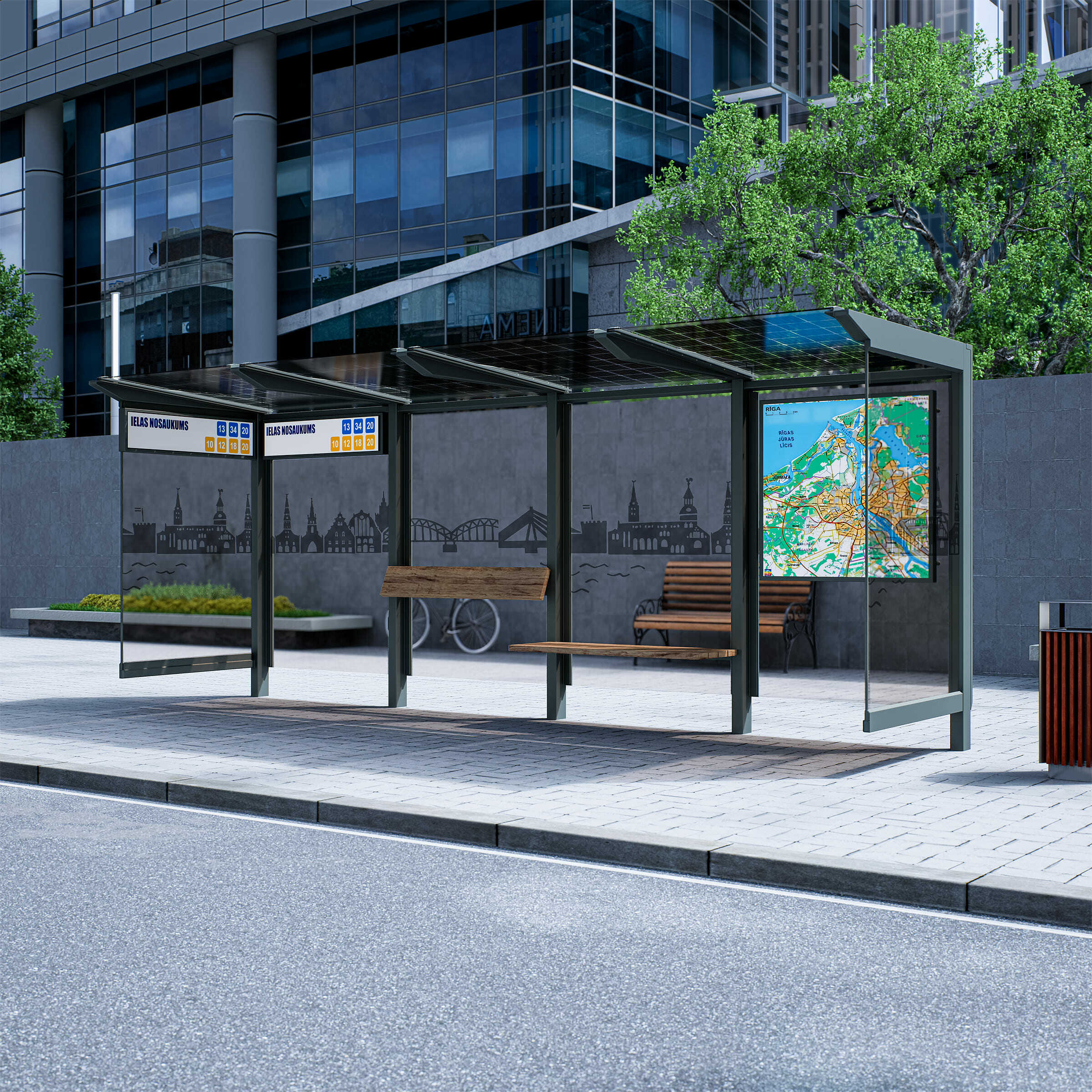 Bus Shelter RIGA XL-Size by PALAMI Group - Extremely Spacious And Maximum Visibility Outdoor Advertising Shelter