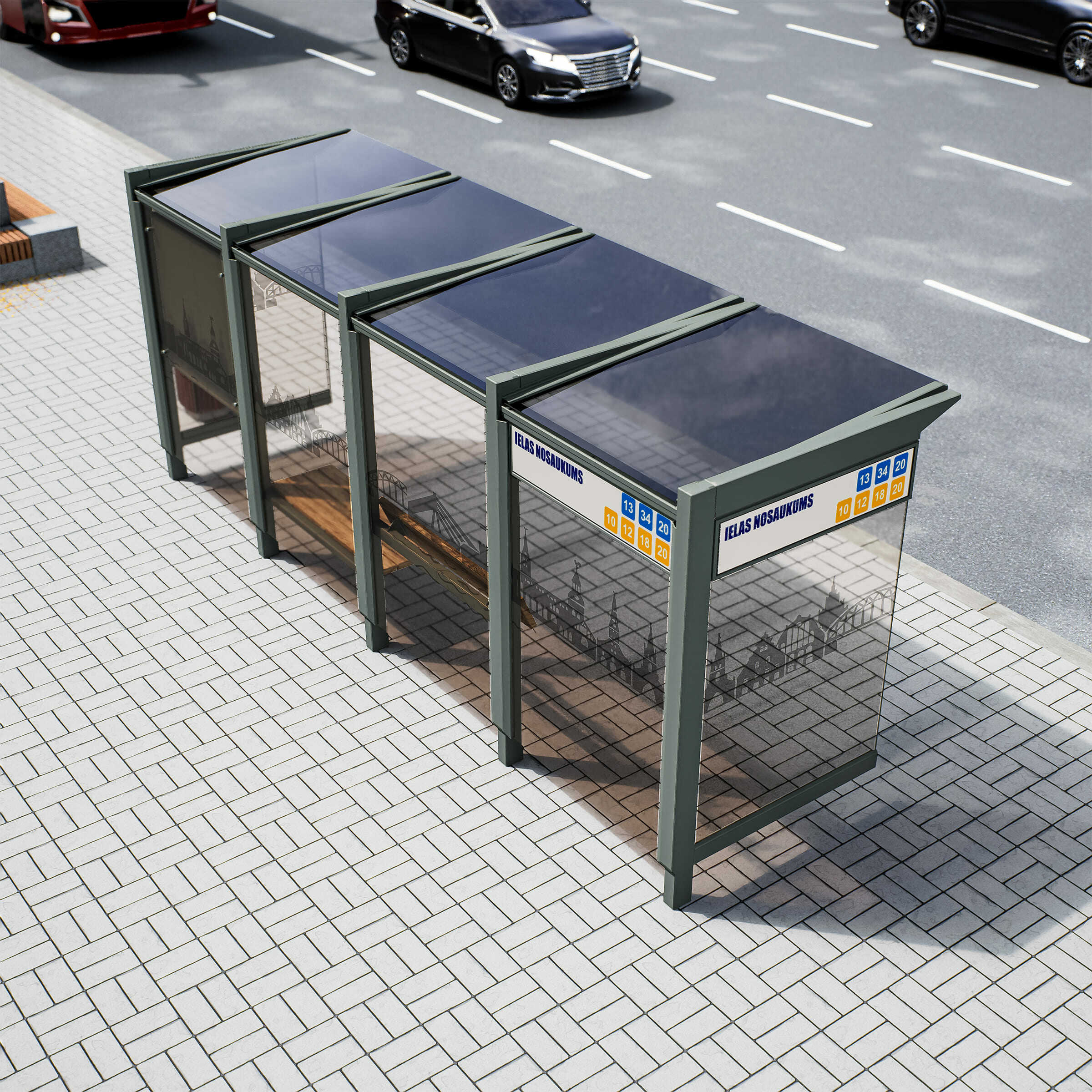 Bus Shelter RIGA (L/XL) Base Glass Rooftop Set By PALAMI Group - Durable Outdoor Display for Advertising