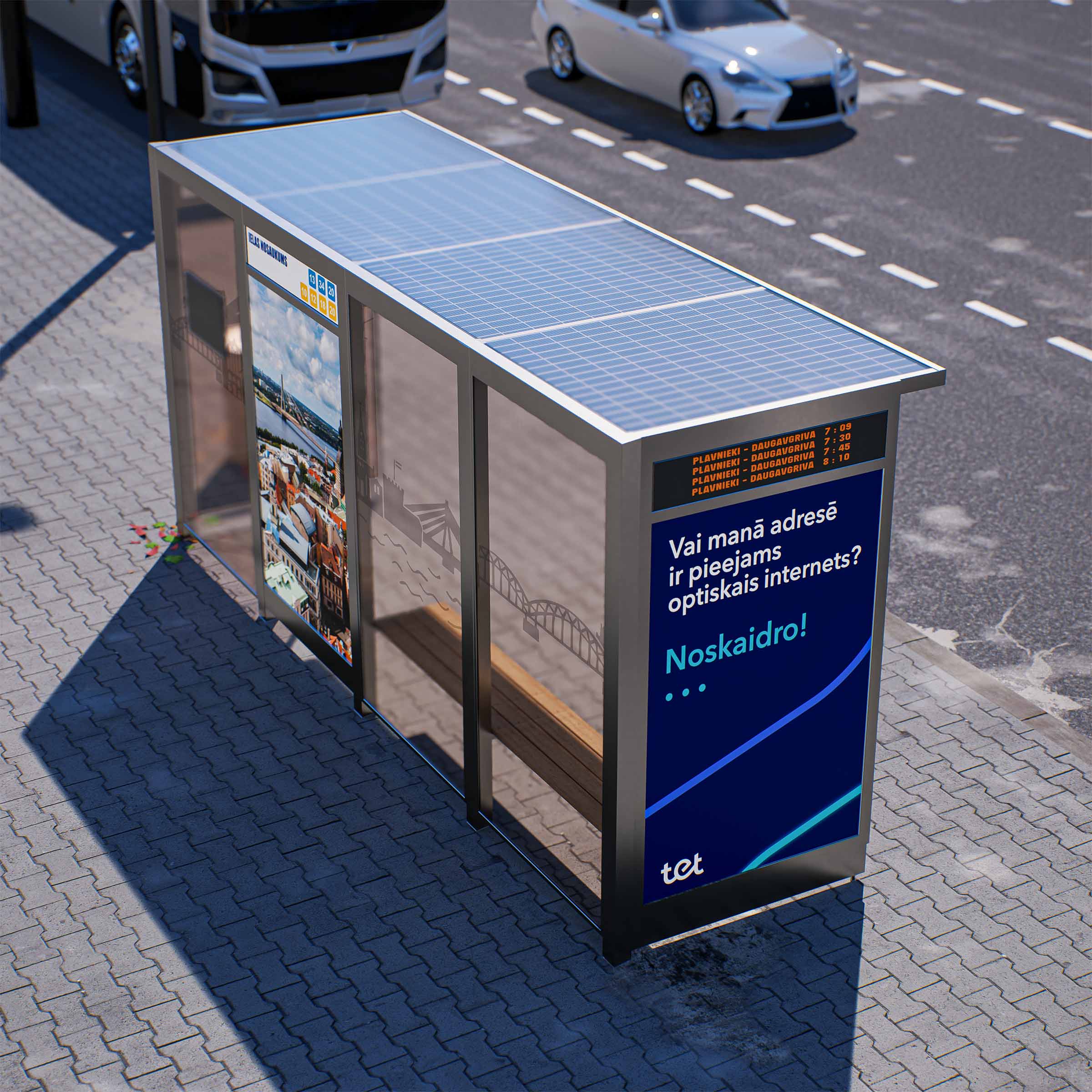 Bus Shelter OSLO (L/XL) Solar Panels Rooftop Set By PALAMI Group - Durable Outdoor Display for Advertising