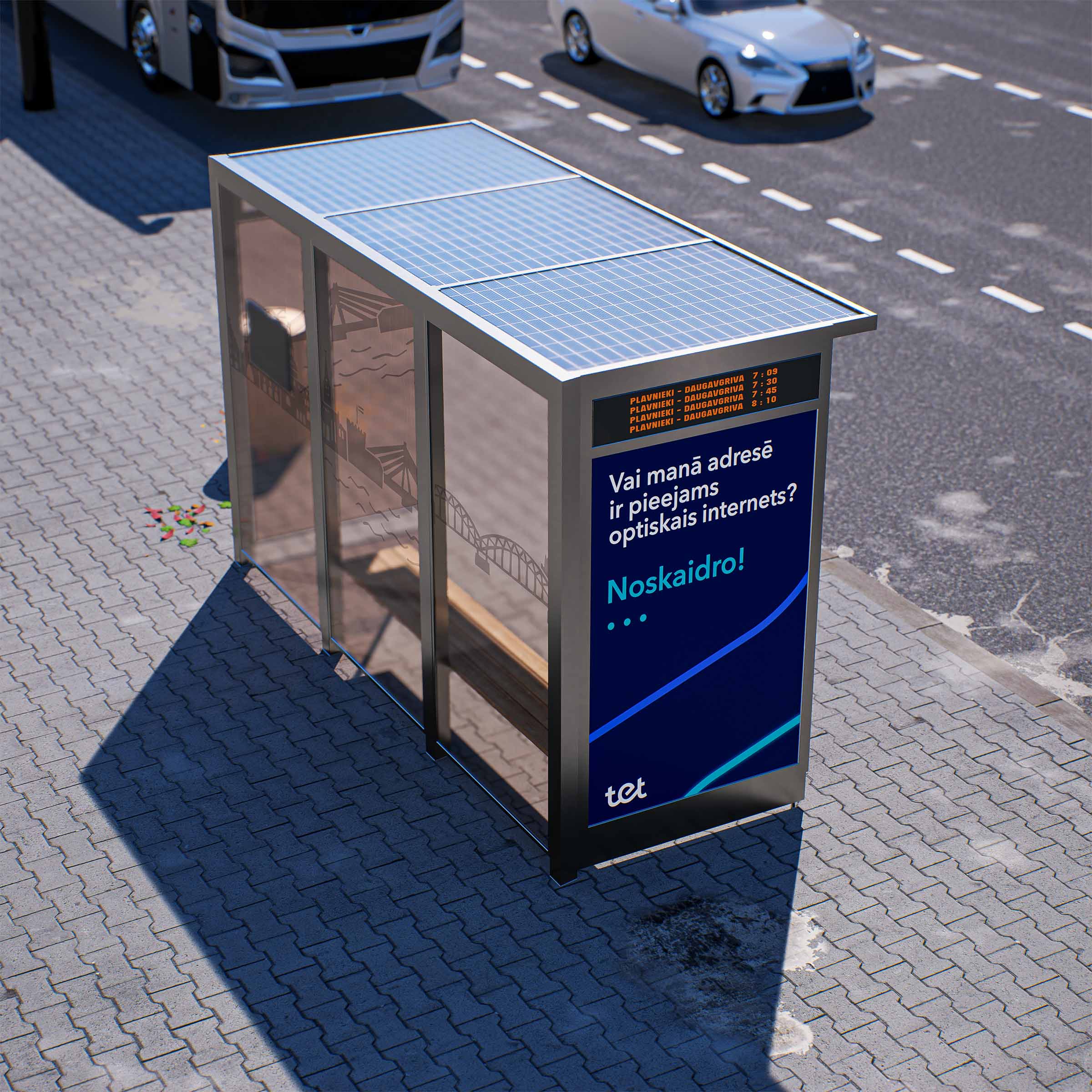 Bus Shelter OSLO (L/XL) Solar Panels Rooftop Set by PALAMI Group - Durable Outdoor Display for Advertising