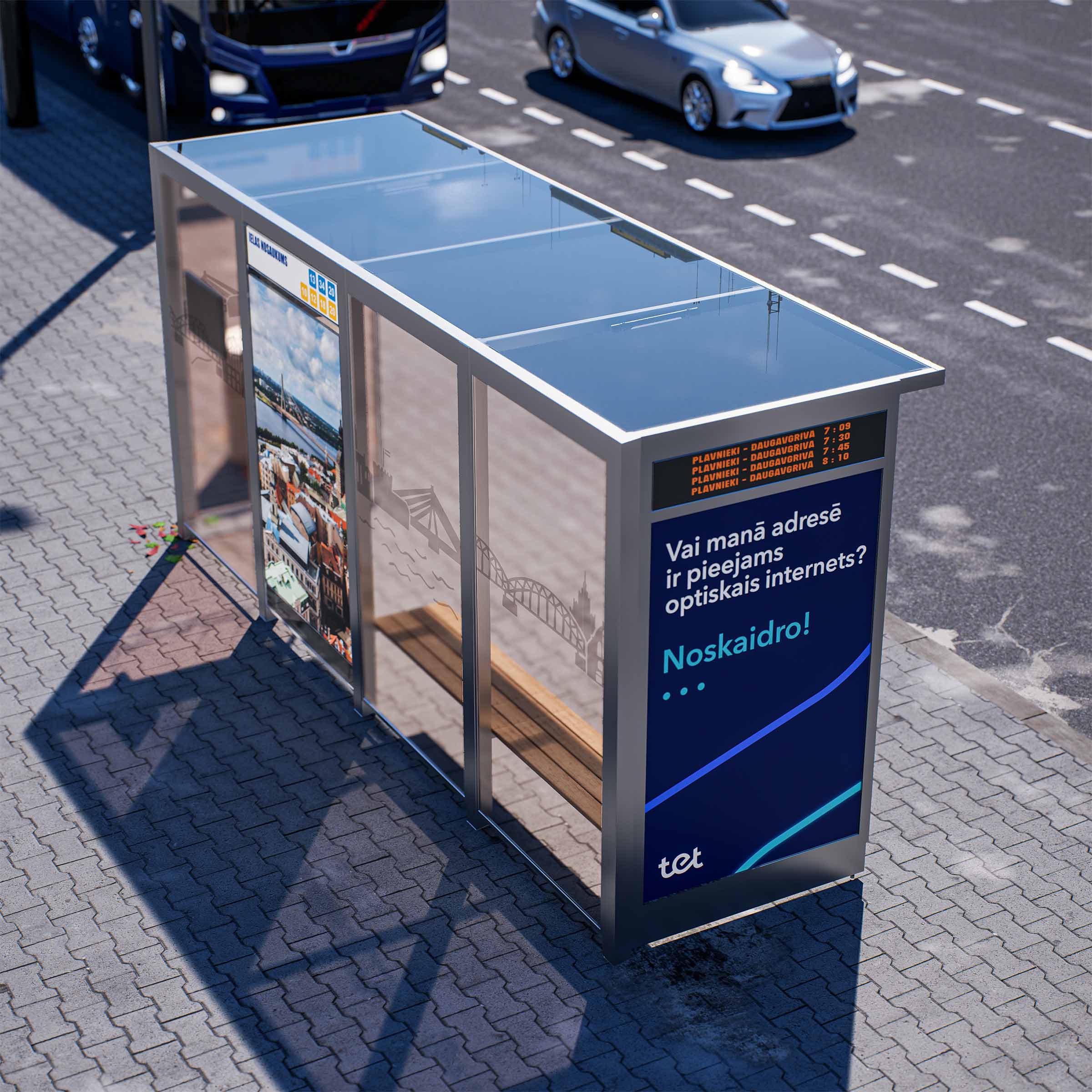 Bus Shelter OSLO (L/XL) Base Glass Rooftop Set By PALAMI Group - Durable Outdoor Display for Advertising