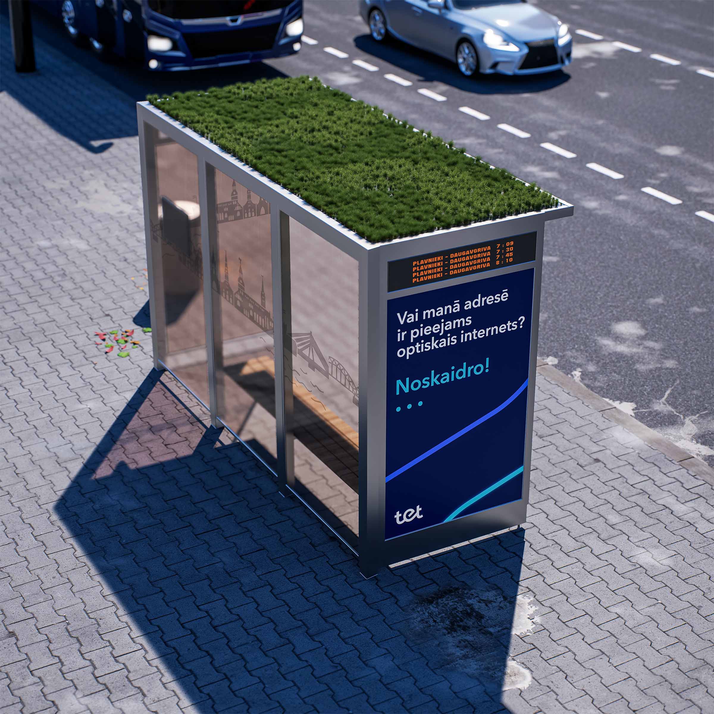 Bus Shelter OSLO (L/XL) Green Panels Rooftop Set By PALAMI Group - Durable Outdoor Display for Advertising