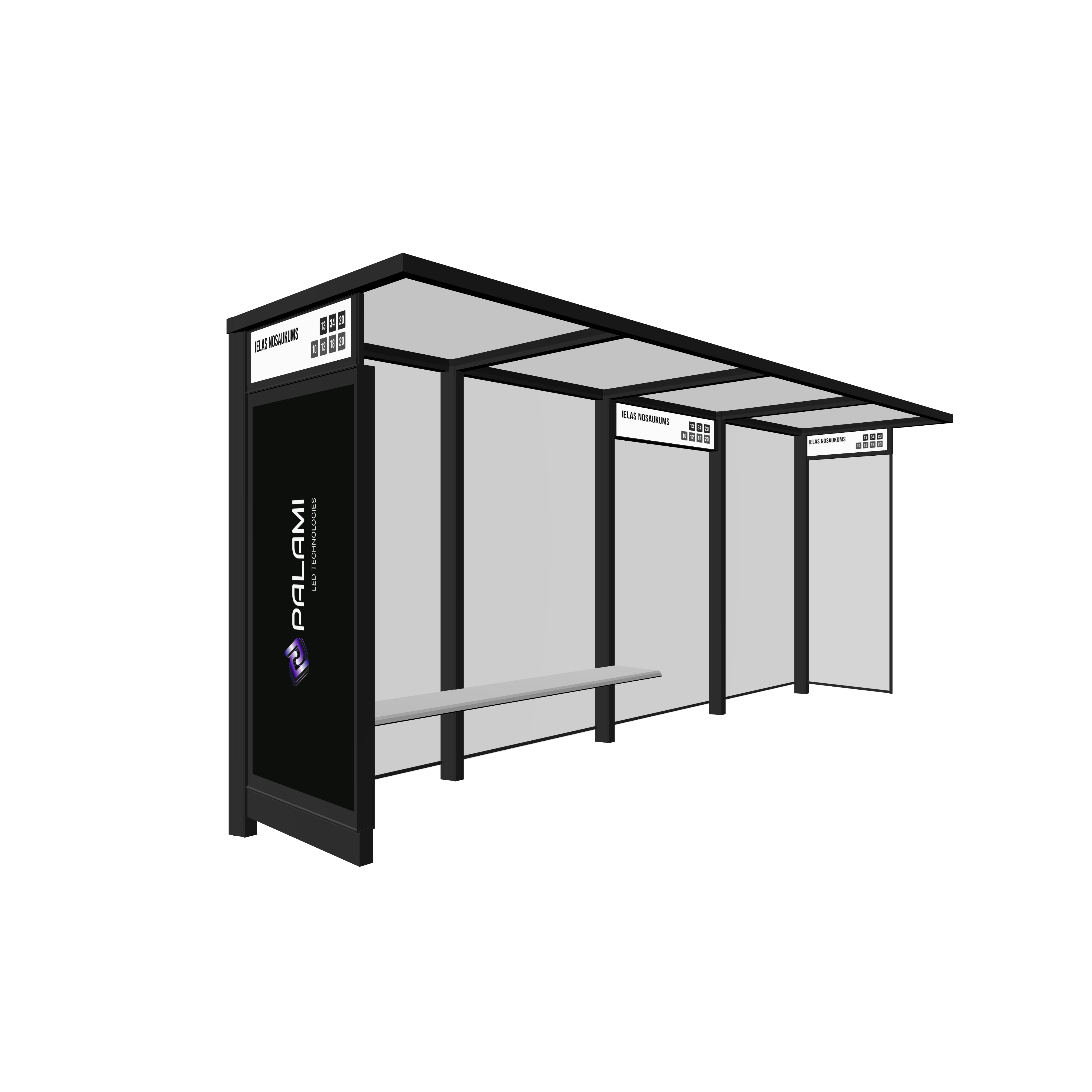 Bus Shelter OSLO With Integrated Side Section LED Display - Palami Group