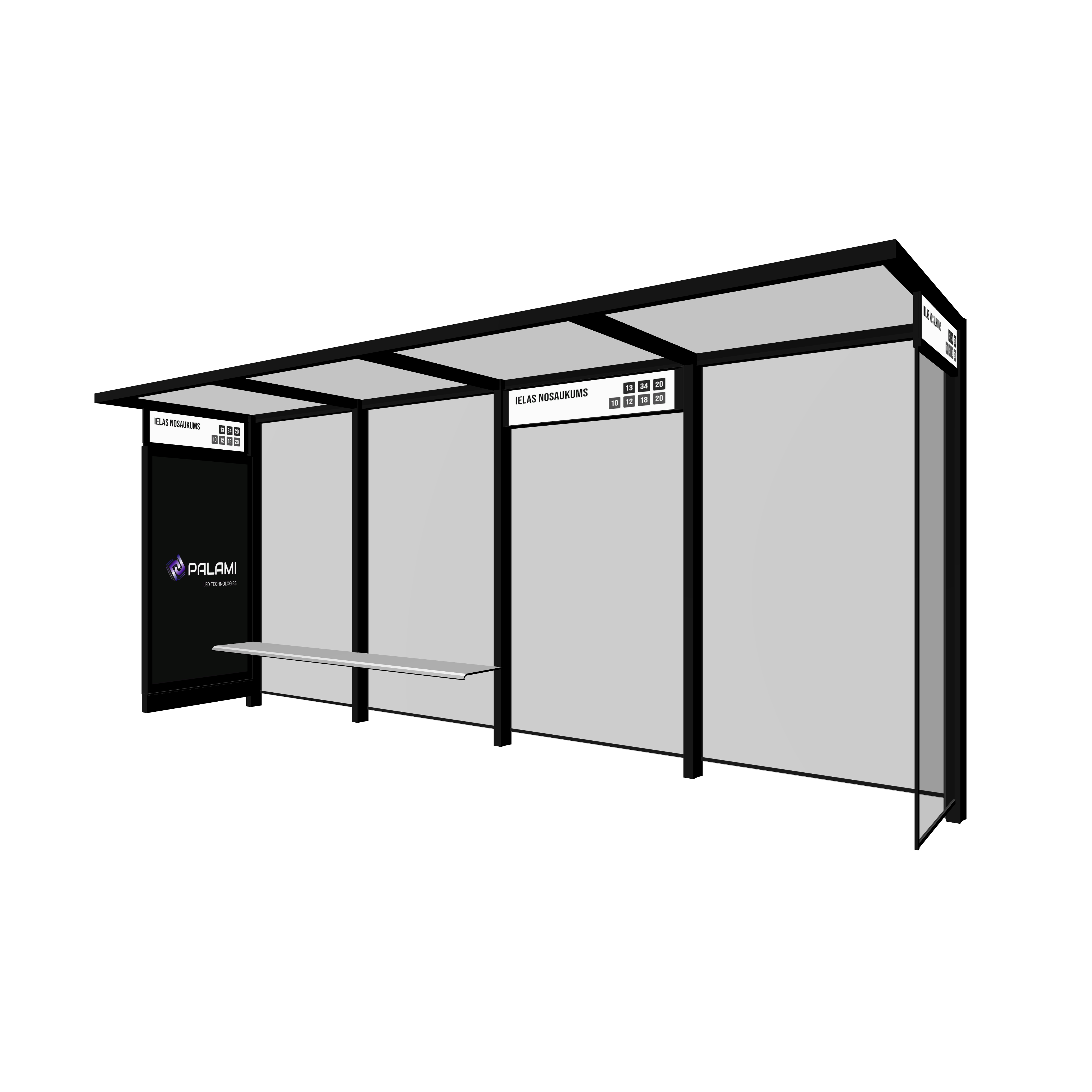 Bus Shelter OSLO With Integrated Side Section LED Display - Palami Group