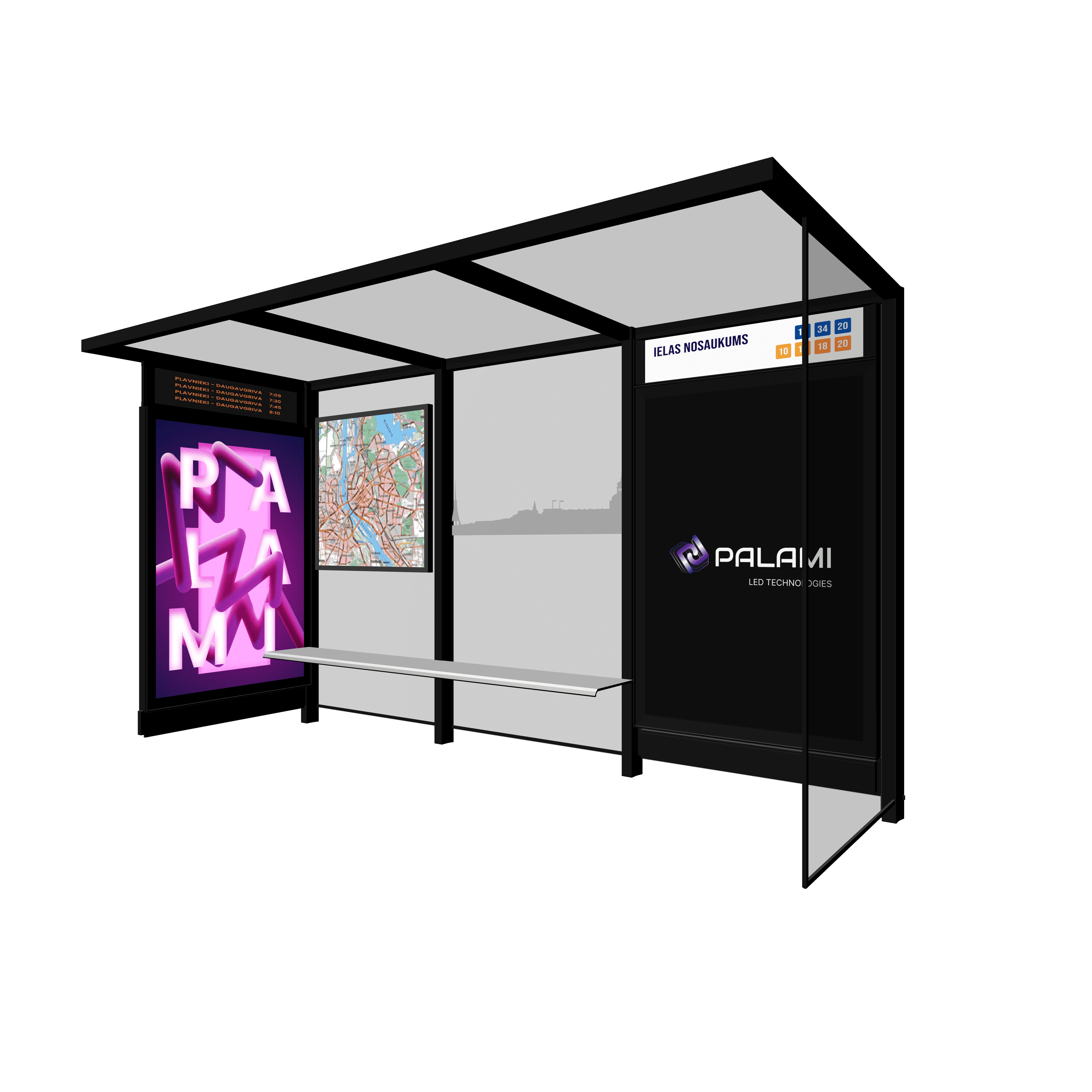 Bus Shelter OSLO L-Size With Large Integrated Display By PALAMI Group