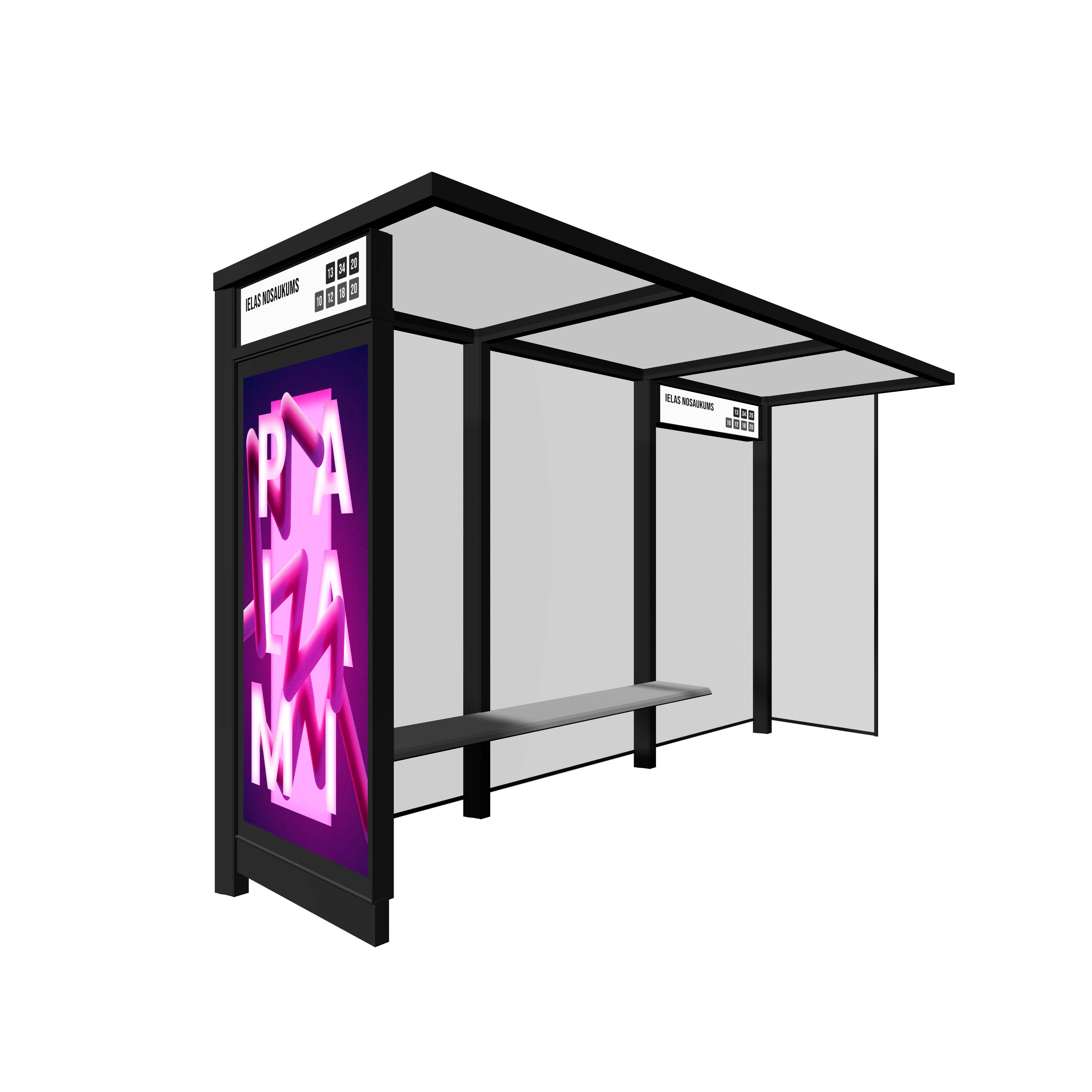 Bus Shelter OSLO With Integrated Side Section LED Display - Palami Group