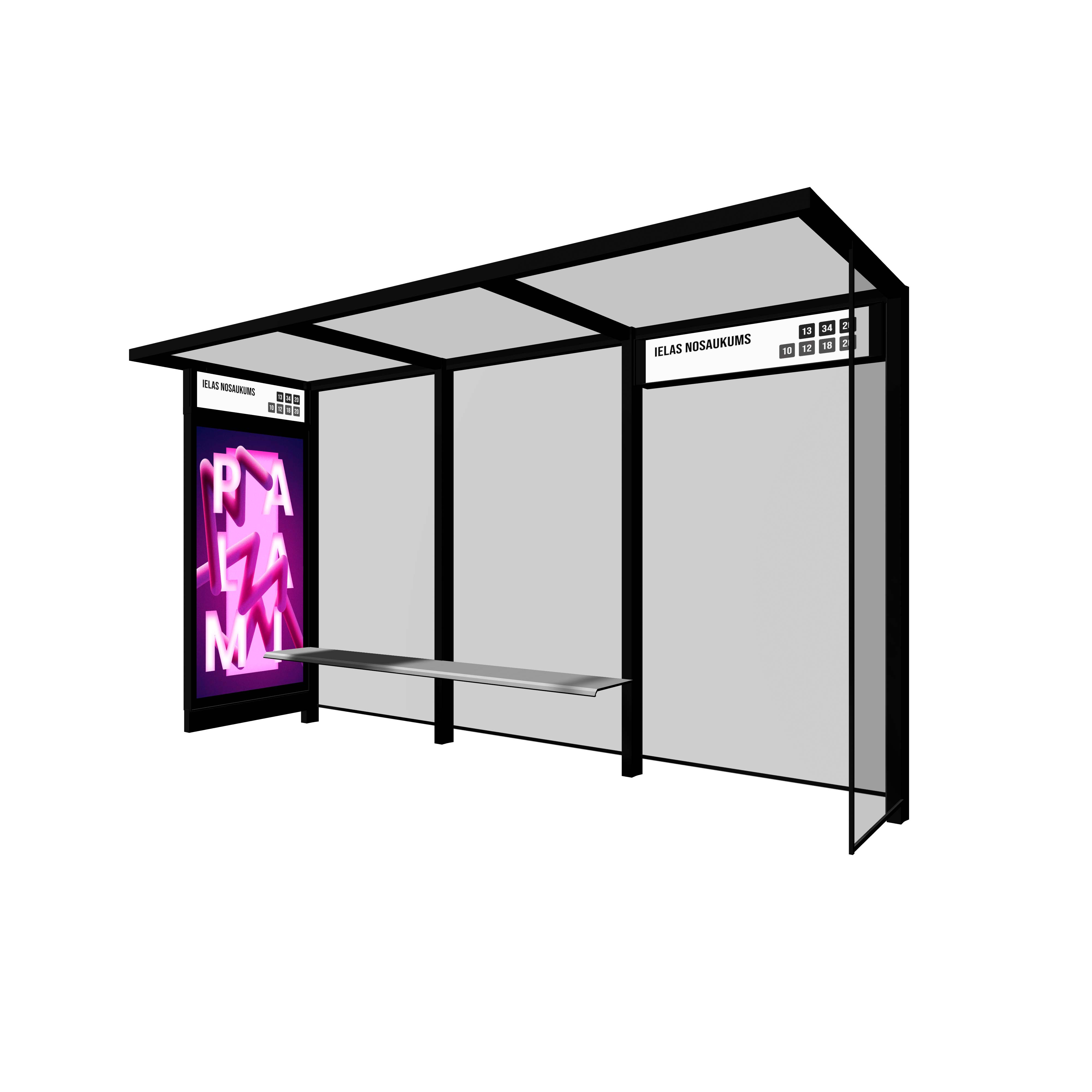 Bus Shelter OSLO With Integrated Side Section LED Display - Palami Group