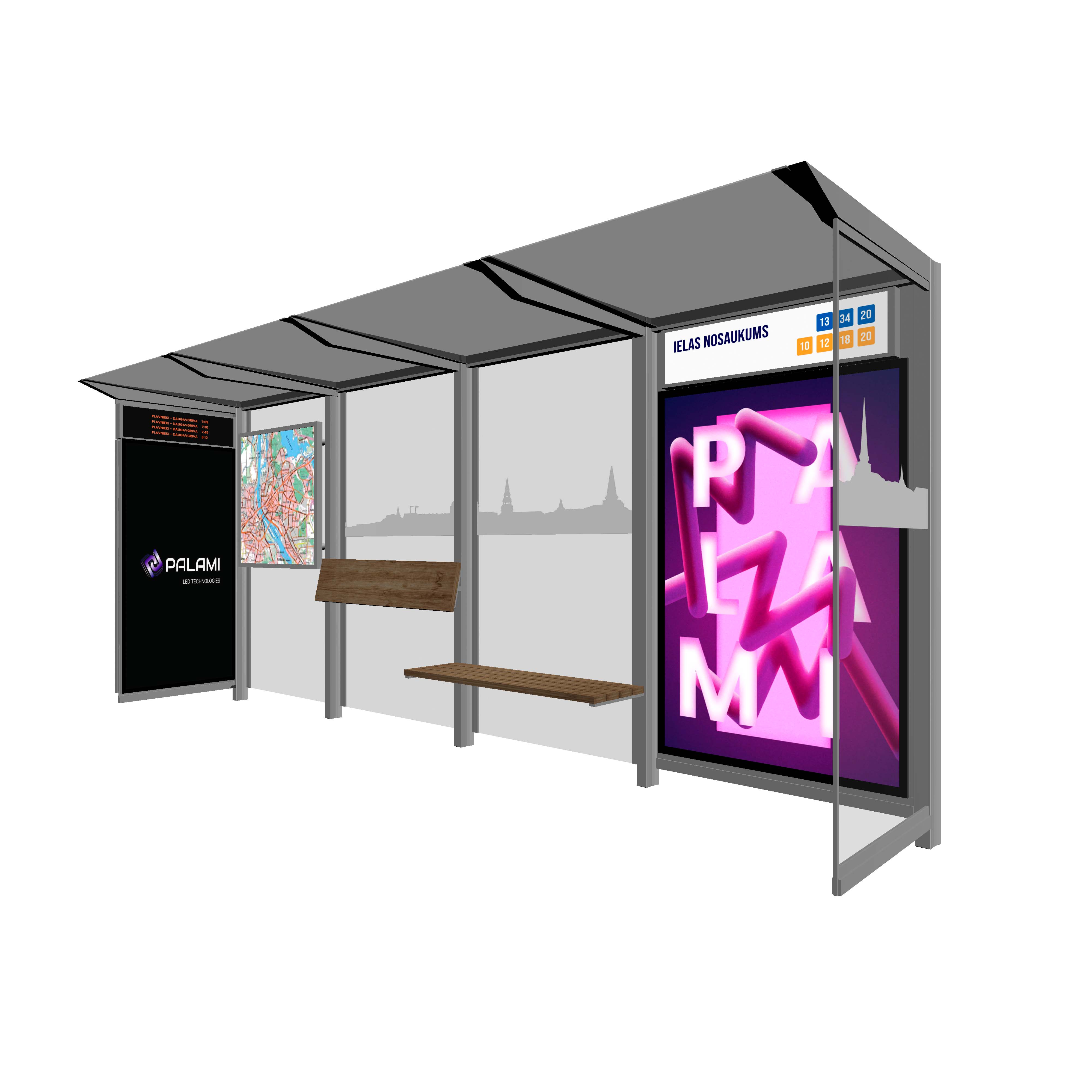 Bus Shelter RIGA XL-Size by PALAMI Group - Extremely Spacious And Maximum Visibility Outdoor Advertising Shelter