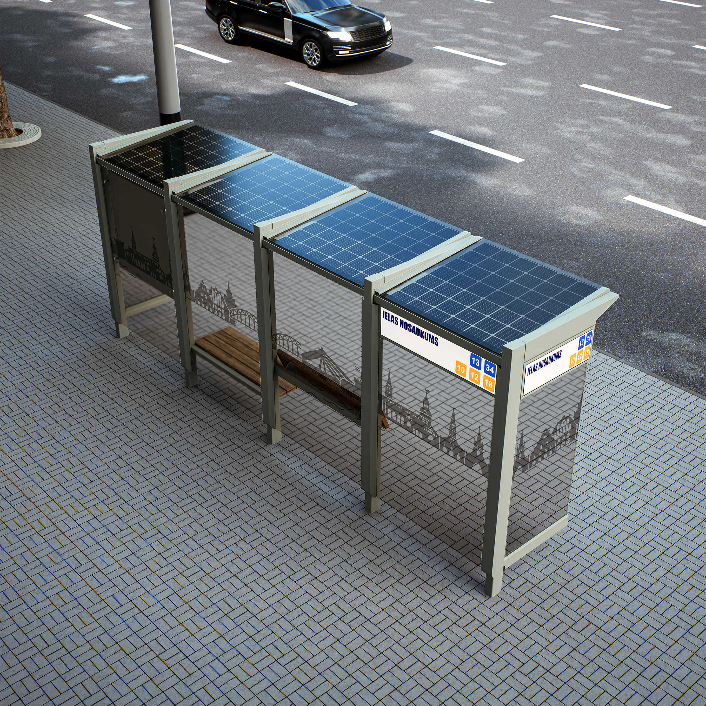 Bus Shelter RIGA (S/M) Solar Panels Rooftop Set by PALAMI Group - Compact Outdoor Advertising Display